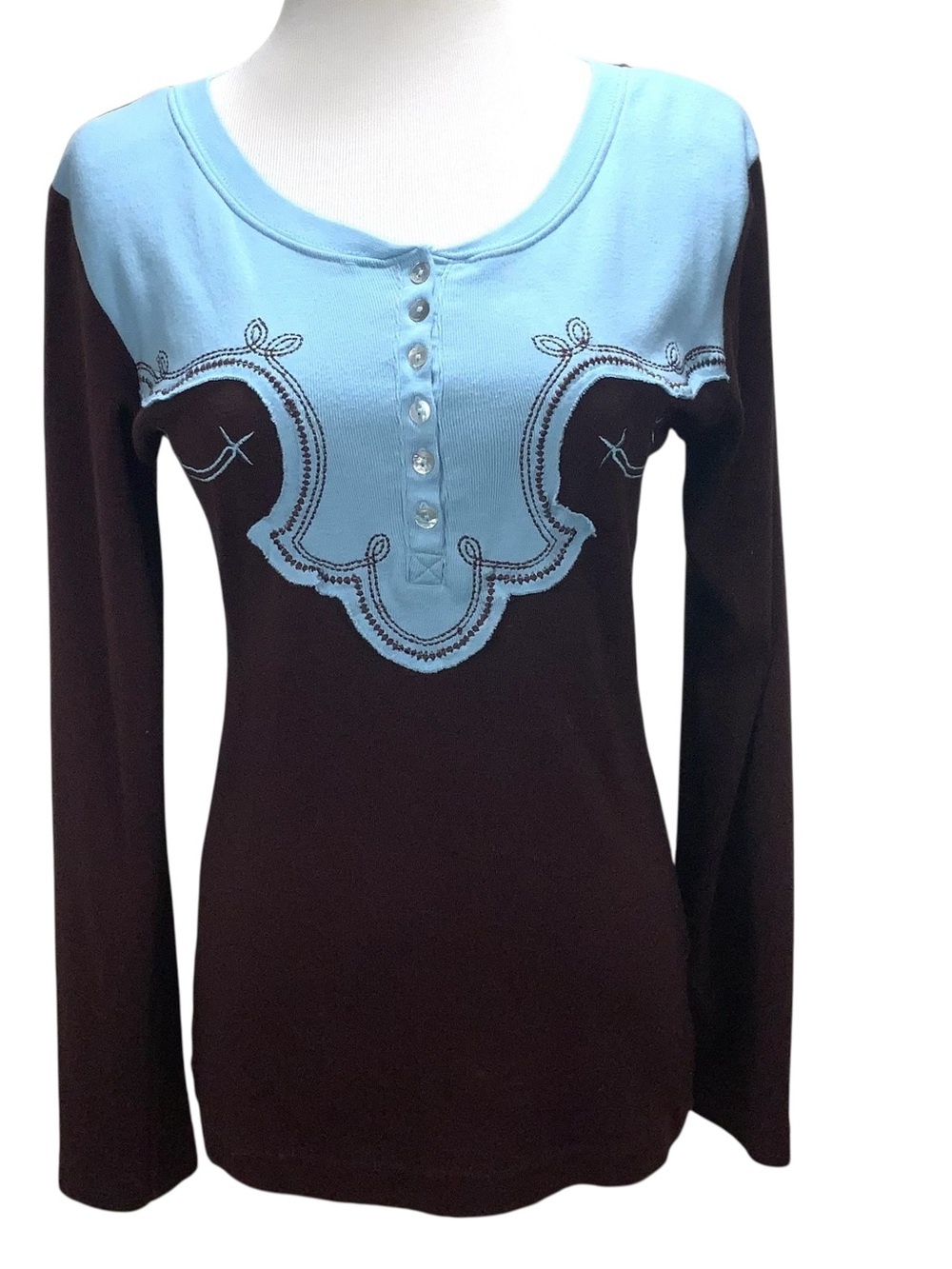 Back In The Saddle Embroidered Vintage Henley Western Knit Top Size M Vintage